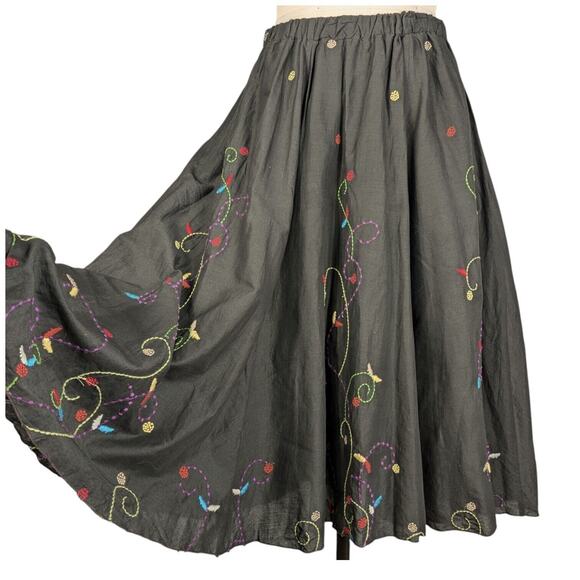 Vintage Chicos Midi Skirt Full Circle 90s Floral Embroider Boho Elastic M L - Picture 1 of 11